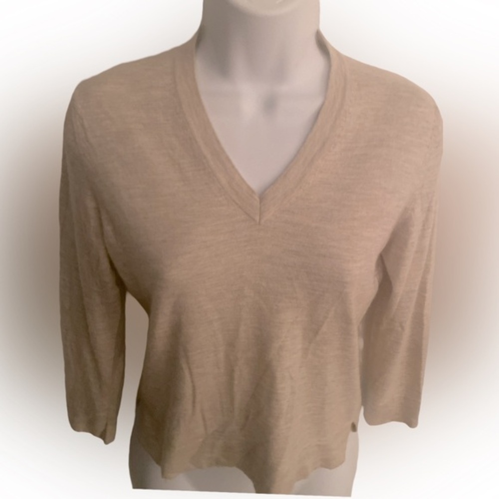 Marlow Cream Cashmere V-Neck Sweater Timeless Knit -S oatmeal cream ,